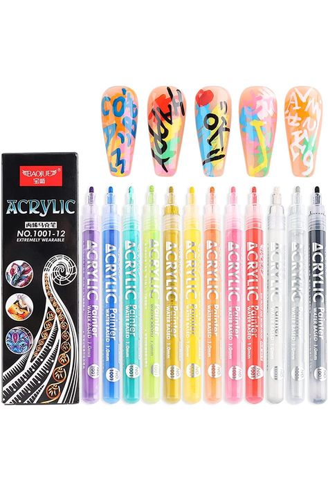 Nail Art Graffiti Pen Set 12Pcs Waterproof Drawing Marker Pen For Nails Neon Enamels Black White Quick Dry Nail Art Painting Pen DIY Abstract Lines Pen for Nail Art Nail Salon Supplies Nail Art Painting, Graffiti Nails, Nail Printer, Nail Salon Supplies, Nail Polish Pens, Graffiti Pens, Nails Neon, Dry Nails Quick, Chrome Nail Powder