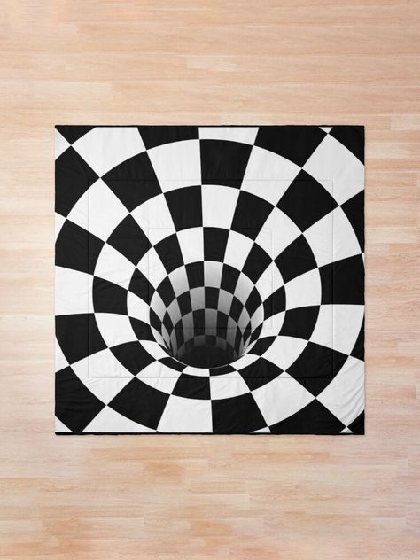 "Optical Illusion Black Hole Checkerboard (Black/White)" Comforter by hyproinc | Redbubble Hole Optical Illusion, Black And White Illusions, Optical Illusion Quilts, Opt Art, Optical Illusion Drawing, Optical Illusion Wallpaper, 3d Optical Illusions, Illusion Drawings, Art Optical