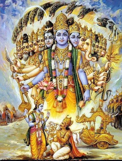 Vishwaroop of Lord Krishna # Arjuna listening to Geeta Updesh Gita Jayanti, Krishna Hindu, Hanuman Photos, Vishnu Wallpapers, Lord Krishna Hd Wallpaper, Lord Vishnu Wallpapers, Vedic Art, Hinduism Art, Shiva Lord Wallpapers