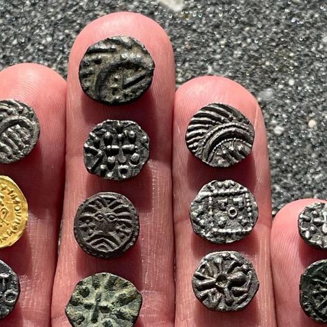 Medieval Digger on Instagram: "A couple of weeks ago I found a Wodan Monster sceat, so it was time for a new family photo! 😅👍 These tiny medieval coins are from 8th Century Western Europe! 😎👍🍀 #AngloSaxon #sceat #metaldetecting #medievaldigger #medieval #coins #numismatics #metaldetectingeurope" Medieval Coins, Medieval History, Anglo Saxon, New Family, Western Europe, Family Photo, Instagram A, Family Photos, A Couple