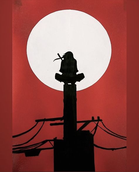 #art #itachi #uchiha #naruto #silhouette Itachi Wall Painting, Itachi Uchiha Silhouette, Naruto Silhouette Art, Itachi Drawing Color, Naruto Inspired Painting, Itachi Uchiha Canvas Painting, Anime Silhouette Art, Itachi Uchiha Moon, Itachi Silhouette