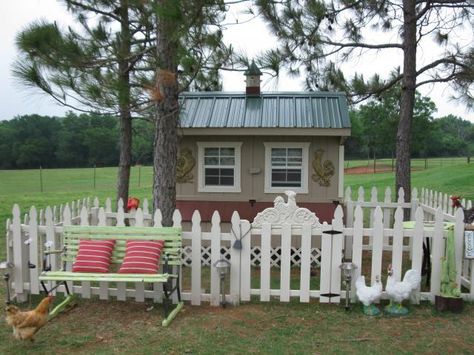 Love the fence around the coop CM--could add the pickets on the outside to reinforce existing chicken wire... Shed Chicken Coop, Fences Ideas, Coop Decor, Portable Chicken Coop, Picket Fences, Urban Chickens, Chicken Run, White Picket Fence, School Garden