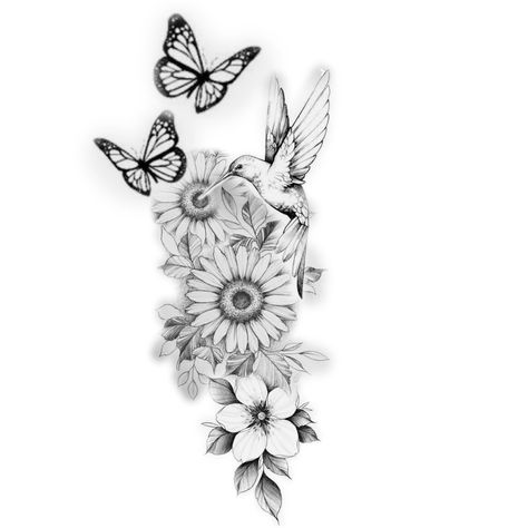 Upper Arm Women Tattoo, Sunflower And Hummingbird Tattoo, Flower Hummingbird Tattoo, Hummingbird Flower Tattoos, Promise Tattoo, Wrist Tattoo Ideas, Simple Tattoos For Women, Crazy Tattoos, Animal Tattoo Ideas