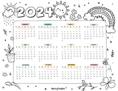 2024 Year Calendars - 70 Best Printables - World of Printables Printable Coloring Calendar 2024, 2024 Coloring Calendar, 2024 Coloring Calendar Printable Free, 2024 Yearly Calendar Printable Free, Coloring Calendar 2024, Cute Calendar 2024 Free Printable, Mini Calendars 2024 Free Printable, 2024 Calendar Printable Free Yearly, Calendar Printables 2024