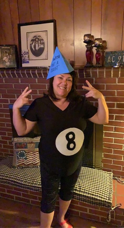 8 Ball Halloween Costume, Poker Halloween Costumes, Magic Eight Ball Costume, Magic 8 Ball Costume, 8 Ball Costume, Ball Costume, Teacher Costumes, Magic 8 Ball, Holiday Deco