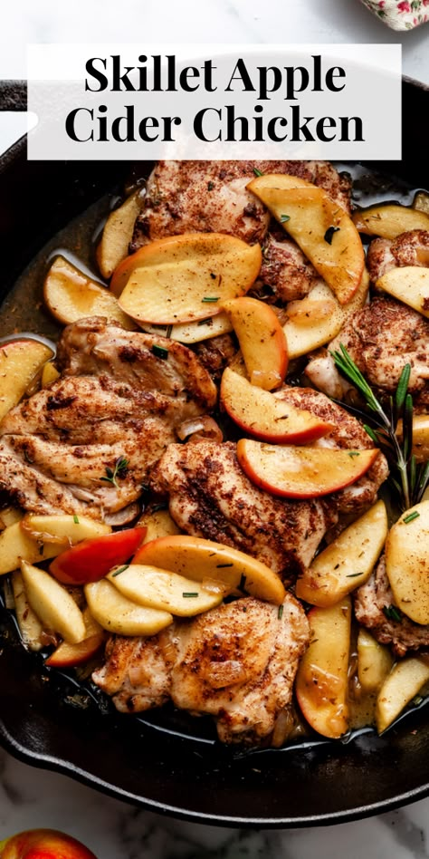 This ultra-flavorful apple cider chicken is made in just 1 skillet. It's an easy dinner recipe you'll want to make on repeat all autumn long! #fall #autumneats #skilletrecipes Quick Fall Dinner, Apple Cider Chicken, Fall Chicken Recipes, Cider Chicken, Sally's Baking, Cider Recipe, Fall Comfort Food, Easy Dinner Recipe, Fall Dinner Recipes