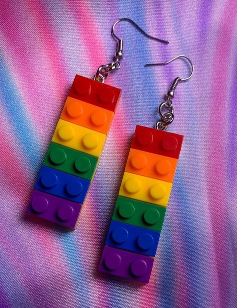 Lego Masters, Weird Jewelry, Pride Jewellery, Quirky Earrings, Earrings Aesthetic, Lego Pieces, Funky Earrings, Outfits 2022, Funky Jewelry