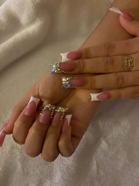 Red Bottoms Nails, Long Acrylic Nail Designs, White Acrylic Nails, Girly Acrylic Nails, Cute Acrylic Nail Designs, Classy Acrylic Nails, Short Square Acrylic Nails, Pretty Gel Nails, Long Acrylic Nails Coffin