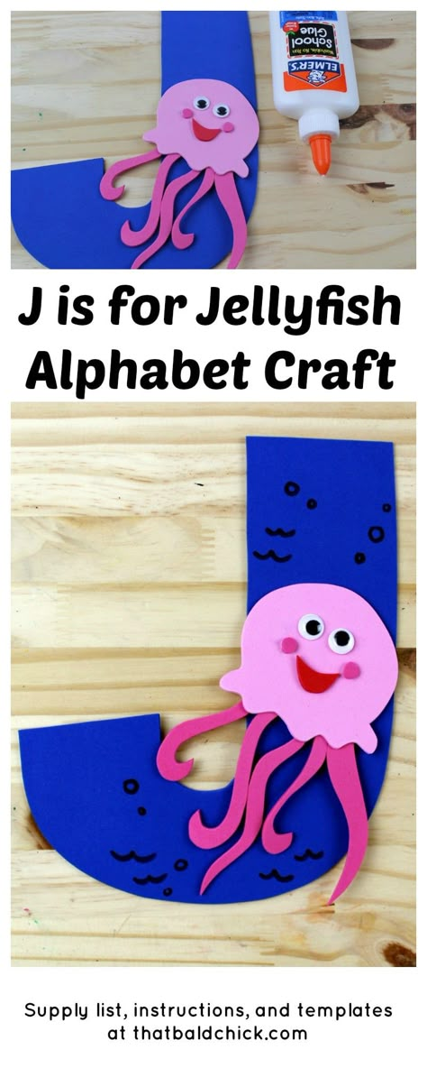 J is for Jellyfish Alphabet Craft - supply list, instructions, and templates at thatbaldchick.com Balloon Crafts Preschool, J Is For Jellyfish, Letter J Crafts, Jellyfish Black And White, Background Jellyfish, Black And White Jellyfish, Jellyfish Background, Jellyfish Anime, Anime Jellyfish