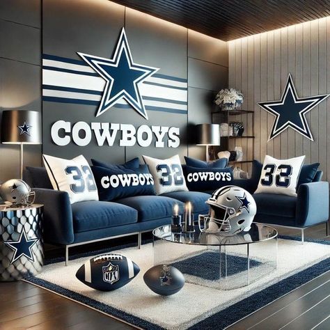 Dallas Cowboys Office Decor, Dallas Cowboys Room Ideas, Cowboys Man Cave Ideas, Dallas Cowboys Man Cave Ideas, Dallas Cowboys Room Decor, Cowboys Man Cave, Dallas Cowboys Birthday Party, Dallas Cowboys Bedroom, Dallas Cowboys Room