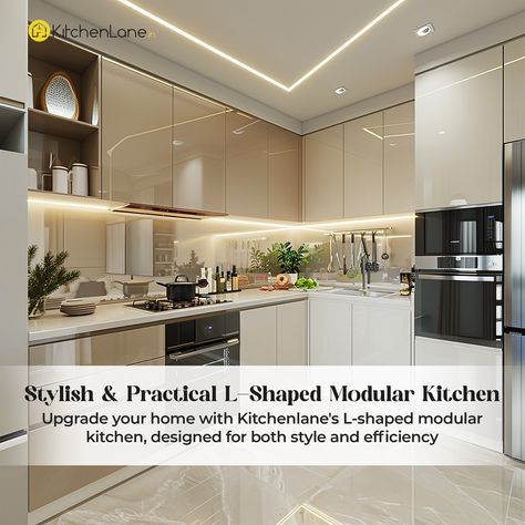 Upgrade your home with our stylish L-shaped modular kitchen, perfect for making the most of your space. This design combines modern looks with practical features to create a kitchen that’s both beautiful and efficient. Let Kitchenlane bring style and function to your cooking area. #modularkitchen #kitchendesign #kitcheninspiration #interiordesign #homedecor #kitchenremodel #modernkitchen #luxurykitchen #kitchenideas #kitchenstyle #homeimprovement #interiorstyling #kitcheninspo #modularfu... Kitchen Designs Indian, Modular Kitchen Colour, Modular Kitchen Colour Combination, Small L Shaped Kitchens, L Shaped Modular Kitchen, Kitchen Remodeling Ideas, Kitchen Colour Combination, Kitchen Colour, 2024 Kitchen