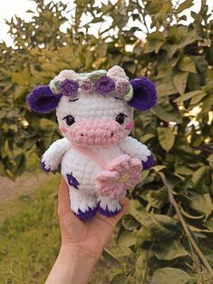 Crochet flowers cow doll, crochet stuffed animal, birthday gift, baby shower Cow Plush, Cute Squishies, Handmade Plush, Doll Crochet, Fun Crochet Projects, Crochet Animal Patterns, Baby Shower Signs, Crochet Toys Patterns, Animal Birthday