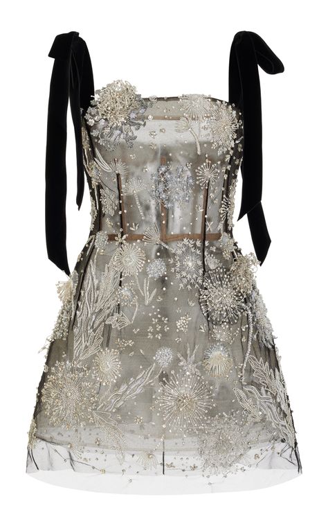 Crystal-Embroidered Midi Dress By Oscar De La Renta | Moda Operandi Nouveau Architecture, Embroidered Cocktail Dress, Art Nouveau Architecture, Embroidered Midi Dress, Glass Designs, Vestidos Vintage, Junk Drawer, Silver Dress, Stage Outfits