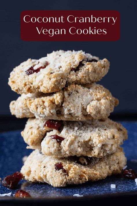 Coconut Cranberry Vegan Cookies are gluten-free, dairy-free and low sugar so you can have a healthy alternative to your cookie cravings. Vegan Christmas Desserts, Cranberry Cookies Recipes, A Glass Of Milk, Vegan Christmas Recipes, The Cranberries, Cranberry Cookies, Shortbread Cookie, Chewy Chocolate Chip, Chewy Chocolate Chip Cookies