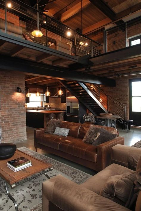 "Bring the industrial vibe into your home with these Loft Inspirations! 🏭✨ Perfect for creating a sleek, urban retreat. 🌟✨ #LoftDecor #IndustrialLiving #HomeDesignIdeas" Man Apartment Ideas, New York Loft Apartment Industrial, Industrial Loft Apartment Warehouse Living, Modern Industrial Loft Apartment, Urban Sanctuary, Loft Apartment Industrial, Modern Industrial Loft, Warehouse Living, Warehouse Loft