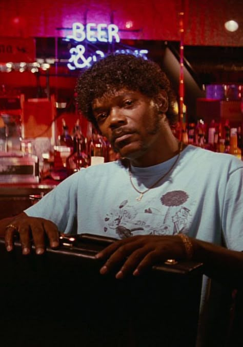 Samuel L. Jackson in Pulp Fiction (1994) Samuel Jackson Pulp Fiction, The Red Violin, Stuntman Mike, Red Violin, Powers Boothe, George Wendt, Meg Foster, Pulp Fiction 1994, John Ritter