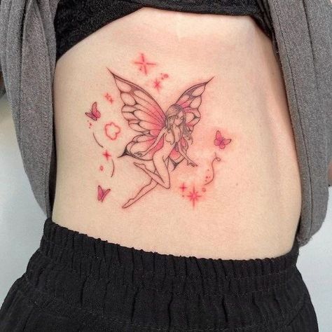 Red Fairy Tattoo, Rumi Tattoo, Elegance Tattoo, Feminine Tattoo Ideas, Colorful Fairy, Red Fairy, Sigil Tattoo, Quote Tattoos, Floral Tattoos