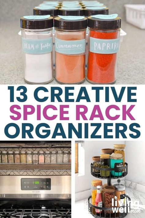 Tired of toppling jars, outdated spices, and buying duplicates? Then this post is for you! Find ways to organize spices in the pantry, a drawer, on the counter, and more with these kitchen organizing ideas & tips! Ways To Organize Spices, Counter Spice Rack Ideas, Counter Spice Rack, Thrift Decorating, Organize Spices, Kitchen Organizing Ideas, Island With Stove, Cabinet Spice Rack, Getting Organized At Home