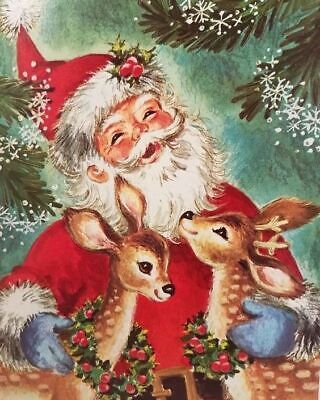 Vintage Christmas Images, Retro Santa, Deer Christmas, Santa Reindeer, Old Fashioned Christmas, Reindeer Christmas, Christmas Scenes, Wonderful Time Of The Year, Christmas Quilt