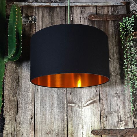 Jet Black Cotton Handmade Lampshade With Copper Foil Lining - Etsy Woodland Lampshade, Room Forest, Copper Bedroom, Woodland Bedroom, Gold Lampshade, Jungle Foliage, Green Lamp Shade, Bedroom Wallpaper, Statement Lighting