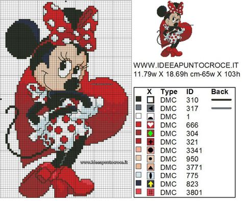 SCHEMA MINNIE PUNTO CROCE                                                                                                                                                     More                                                                                                                                                                                 More Disney Cross Stitch Patterns, Just Cross Stitch, Disney Cross Stitch, Stitch Cartoon, Cross Stitch Baby, Cross Stitch Patterns Christmas, Cross Stitch Patterns Free, Cross Stitch Charts, Stitch Disney