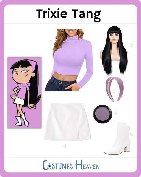 Trixie Tang Costume For Cosplay & Halloween Timmy Turner Couple Costume, Trixie Costume Fairly Odd Parents, Disfraz Timmy Turner Y Trixie, Fairly Odd Parents Costume Couple, Halloween Costumes With White Boots, Timmy And Trixie Costume, Trixie Halloween Costume, Trixie Tang Costume, Timmy Turner And Trixie Costume