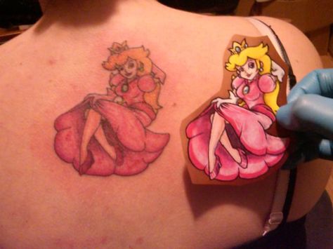 Princess Peach Tattoo by ~kitten33005 on deviantART Princess Peach Tattoo, Super Mario Tattoo, Montana Tattoo, Peach Tattoo, Mario Tattoo, Princess Toadstool, Gamer Tattoos, Mario And Princess Peach, Full Tattoo