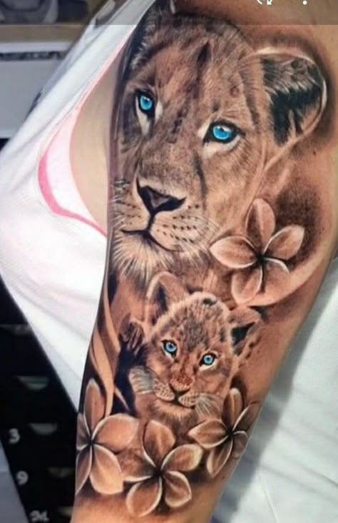 Lion Lioness And Cubs Tattoo, Lioness Family Tattoo For Women, Protective Lioness Mom Tattoo, Momma Lion And Cubs Tattoo, Mama Lion And 2 Cubs Tattoo, Female Lion Sleeve Tattoo, Lioness Shoulder Tattoo For Women, Lion Tattoo For Women With Cubs, Lioness And Her Cubs Tattoo