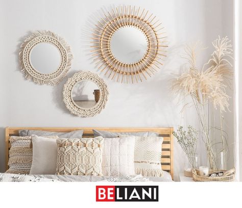 Ein wunderschöner und origineller Wandspiegel, der rustikalen Stil mit Boho-Stil verbindet? Für das Schlafzimmer, Wohnzimmer und Flur Wo immer Sie wollen, probieren Sie es aus! Kids Mirrors, Boho Mirror, Full Length Mirror Wall, Rattan Mirror, Cool Mirrors, Bedroom Paint Colors, Round Wall Mirror, Styl Boho, Master Bedrooms Decor