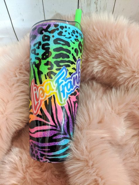 Lisa Frank Tumbler Ideas, Lisa Frank Tumbler, Tumbler Inspiration, Tumblr Cup, Epoxy Cups, Yeti Cups, Epoxy Tumblers, Glitter Tumbler Cups, Yeti Cup