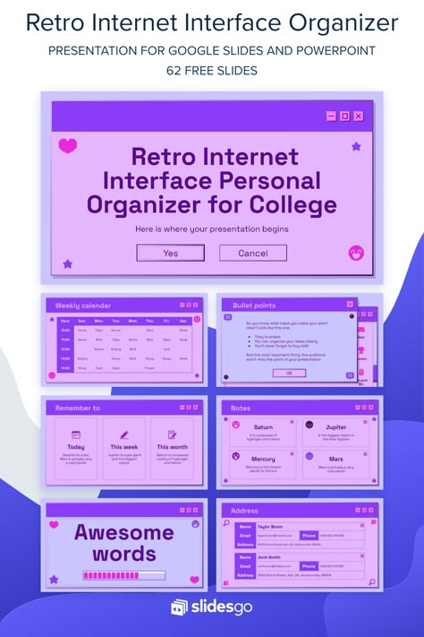 Purple Retro Aesthetic, Presentations Ideas, Computer Theme, Cute Powerpoint, Cute Powerpoint Templates, Creative Powerpoint Presentations, Brand Guidelines Template, Powerpoint Slide Designs, Purple Retro