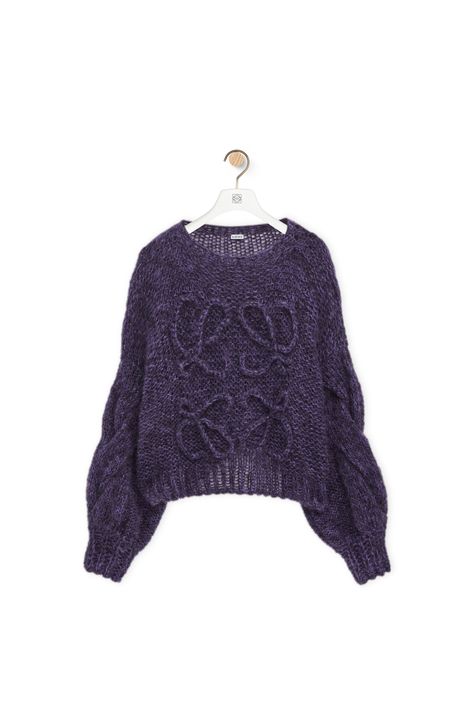 LOEWE Anagram sweater in mohair blend Black/Purple Loewe Sweater, Cable Stitch, Airport Fashion, Runway Collection, Airport Style, Race Track, Medium Weight, Exclusive Collection, Fashion Ideas