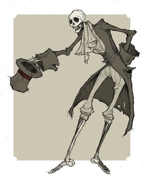 Skeleton In A Suit Art, Skeleton Wearing Clothes Drawing, Gothic Horror Character Design, Top Hat Character Design, Skeleton Character Design Concept Art, Skeleton Dnd Character, Halloween Dnd Character, Fantasy Ghost Art, Hexblood Character Art