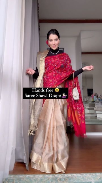 Saree With Shawl Style, How To Style Saree In Winter, Saree With Shawl, Winter Saree, Draping Styles, Saree Drape, Saree Draping Styles, Saree Draping, New Blouse Designs