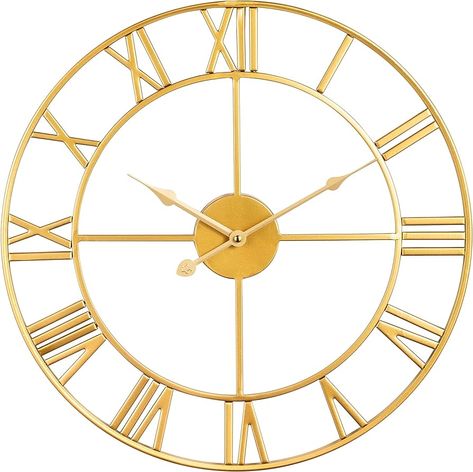 Maxstar Modern Roman Numerals Large Wall Clocks Non Ticking Round Metal Silent Wall Clock for Living Room，Kitchen，Bedrooms ，Garden Vintage Wall Clocks Decor-Golden 60cm : Amazon.co.uk: Home & Kitchen Vintage Wall Clocks, Large Wall Clocks, Clock For Living Room, Vintage Wall Clock, Large Wall Clock, Clock Wall Decor, Roman Numerals, Ticks, Vintage Wall