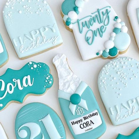 Sweet Life Cookie Co on Instagram: "Happiest 21st birthday, Cora! Cheers to you!! 💚 #birthdaycookies #21stbirthdaycookies #champagnecookies #decoratedcookies #sugarcookies #royalicingcookies #seattlecustomcookies #seattleeats #issaquah #issaquahhighlands #issaquahbakery #issaquahcustomcookies #snoqualmie #snoqualmieridge #northbend #bellevue #kirkland #renton #redmond #mercerisland #seattle #washington #shoplocally" 21 Birthday Cookie Cake, 21st Birthday Cookies For Girl, 21 Cookies, 21st Birthday Cookies, 21st Birthday Vegas, Bday Cookies, Birthday 21, Cookies Birthday, Cookie Cake Birthday