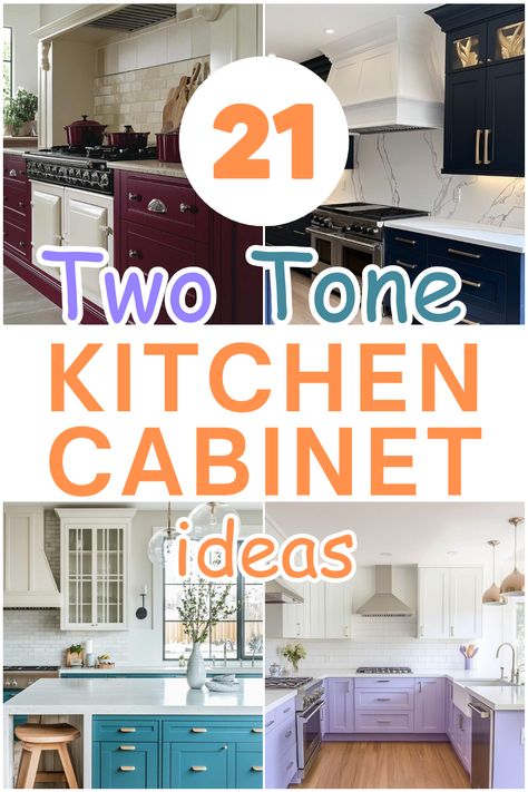 Discover creative and stylish two-tone kitchen cabinet ideas that will transform your kitchen into a space you’ll adore. From bold colors to subtle shades, get inspired by these unique combinations! #kitchendesign #twotonekitchencabinets #kitchenmakeover #interiordesignideas #homedecor 2 Tone Kitchen Cabinets With Pantry, 2 Tone Kitchen Cabinets Wood And Paint, Different Color Top And Bottom Kitchen Cabinets, Best Cabinet Color For Small Kitchen, Kitchen Cabinet Refinishing, Kitchens With Different Colored Cabinets, Vintage Kitchen Cabinet Colors, Multicolored Kitchen Cabinets, Cabinets Color Ideas Kitchen