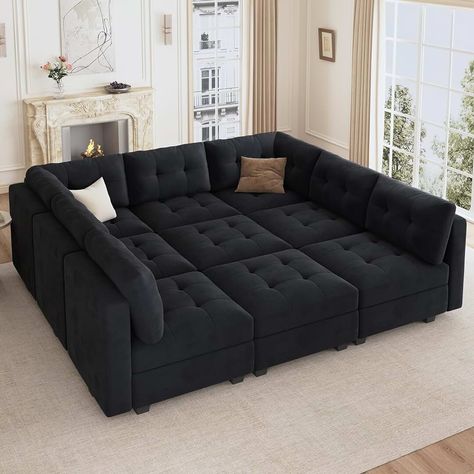 Amazon.com: Pit Couch - Black / Living Room Furniture / Furniture: Home & Kitchen U Couch, Black Couch, Modular Sofa Bed, Furnitur Ruang Keluarga, Couch With Chaise, Modular Couch, Interior Design Per La Casa, Future Apartment Decor, Decor Eclectic