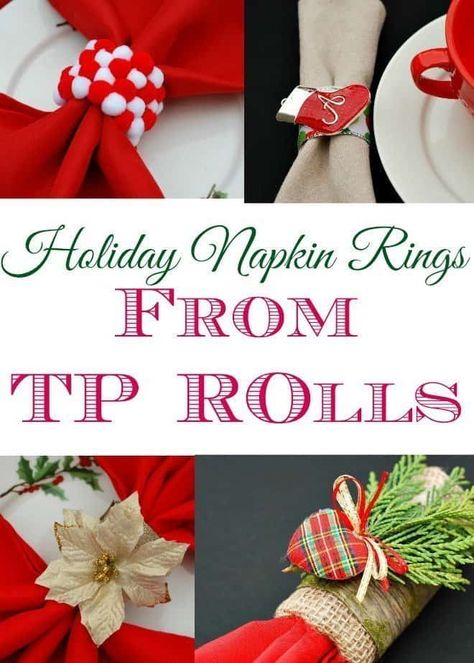 Holiday Napkin Rings from TP Rolls - An Alli Event Diy Napkin Rings Christmas, Tablescapes Party, Diy Christmas Napkins, Xmas Messages, Holiday Bar Cart, Holiday Napkin Rings, Napkin Rings Diy, Christmas Toilet Paper, Christmas Napkin Rings