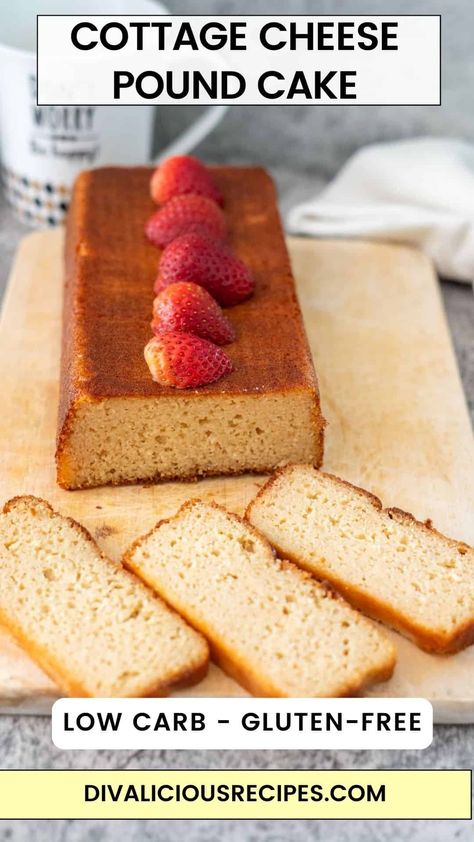 Cottage Cheese Pound Cake Cottage Cheese Pound Cake, Cottage Cheese Cake, Almond Milk Cheese, Cheese Pound Cake, Healthier Sweets, Baking With Coconut Flour, Low Carb High Protein, Protein Cake, Low Carb Flour