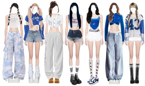 k-pop #kpop #blue #summer. Discover outfit ideas for made with the shoplook outfit maker. How to wear ideas for 00 and 00 : Summer Outfits Kpop, Summer Kpop Outfit, Shoplook Kpop, Blue Stage Outfit, Nike Corset Top, Korean Fashion Kpop Inspired Outfits, Outfit Sporty, Korean Outfits Kpop, Kpop Fits