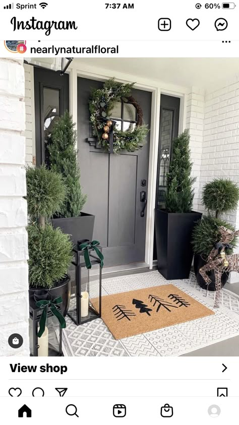 Winter Entrance Decor, Asymmetrical Front Door Decor, Greenery Around Front Door Christmas, Holiday Front Door, Christmas Entrance, Front Door Christmas, Cool Front Doors, Christmas Front Door Decor Entrance, Christmas Front Door