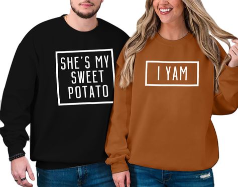 PRICES MAY VARY. Soft Material: Men's and women's clothes are sold separately. Pay attention! This funny Thanksgiving sweatshirt couple are made of a cotton blend, which is stretchy, soft, breathable and super comfortable to wear Features: Matching sweatshirt for couples, she's my sweet potato sweater, I am letter print pullover, cute graphic tees, funny saying shirts, casual long sleeve tops , wife and husband fall sweater, thanksgiving gift tops, anniversary gifts shirt, women and men fall swe Matching Couple Jackets, Couple Thanksgiving, Sweatshirts For Couples, Couples Thanksgiving, Homemade Shirts, Couples Matching Outfits Swag, Ugly Christmas Sweater Couples, Couple Jacket, Thanksgiving Outfit Women