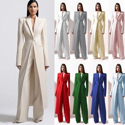 Fashion Women's Suit Long Jacket 2 Pieces Formal Wedding Party Ladies Work Wear  | eBay Women Pants Suits Business Classy, Tuxedo For Women Wedding, Pant Suits For Women Party, Suit For Wedding Women, Wedding Pants Outfit, Womens Pant Suits, 70s Fancy Dress, Outfit For Party, Law Life