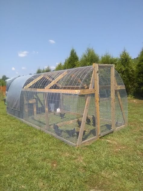 Our New Hoop Coop! Round Chicken Coop Ideas, Hoop Coop With Nesting Boxes, Chicken Coop Hoop House, Hoop Chicken Run, Chicken Hoop Coop, Hoop Coop Ideas, Hoop Coop Plans, Hoop House Chicken Coop, Cattle Panel Chicken Coop