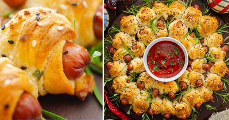 Pigs in a Blanket Wreath - Favorite Holiday Appetizer that also looks Beautiful! Fancy Pigs In A Blanket, Pigs In A Blanket Wreath, Pig In A Blanket, Cocktail Sausages, Holiday Appetizer, Pigs In A Blanket, Instant Pot Dinner, Thanksgiving Appetizers, Instant Pot Dinner Recipes