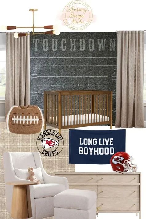 Be inspired as we unveil our swoon-worthy collection of football-themed nursery ideas, just perfect for your little MVP - after all, it's all about nurturing a lifelong love for the game in the most fashionable way possible! Baby Boy Nursery Sports Theme, Football Theme Nursery, Sports Theme Nursery, Vintage Sports Nursery, Football Nursery, Budget Nursery, Sports Nursery Theme, Football Rooms, Nursery Designs