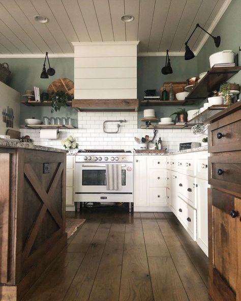 Lisa Fox on Instagram: “Happy Saturday!  Today we are going to the Fox/Grandy family reunion. I’ve been going to these since I was 15!! It’s changed over the…” Shiplap Range Hood, Kitchen Shiplap, Boho Farmhouse Kitchen, Open Shelving Kitchen, Shelving Kitchen, Interior Livingroom, Western Kitchen, Old Home Remodel, Open Kitchen Shelves