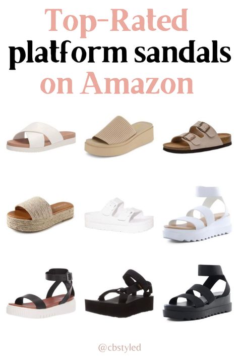 The best platform sandals on amazon fashion. These cute and trendy sandals for spring and summer 2023 are perfect spring trends that you can't miss. If you love platform and flatform sandals then check these black, white, and brown platform sandals out! Platform Sandles For Women, Black Sandals 2023, Fashion Sandals 2023, Sandal 2023 Trend, Women Summer Sandals 2023, Comfy Platform Sandals, Flat Sandals 2023 Trends, Cute Summer Sandals 2023, Summer Platform Shoes