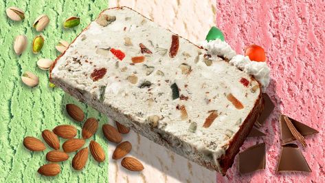 Homemade Spumoni Ice Cream, Spumoni Ice Cream Recipe, Spumoni Ice Cream Cake Recipe, Spumoni Recipe, Spumoni Ice Cream, Foil Meals, Italian Desserts Easy, Heritage Recipes, Candied Fruits